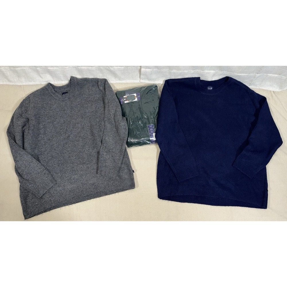 Gap Men's XXL 2XL Crew Neck‎ Sweater Lot of 3 Soft Acrylic Blend Pullover Green